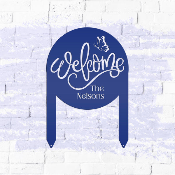 Custom Welcome Metal Yard Sign – Personalize Your Entryway Decor - Cute Welcoming Metal Sign - Laser Cut Lawn Decoration - Housewarming Gift