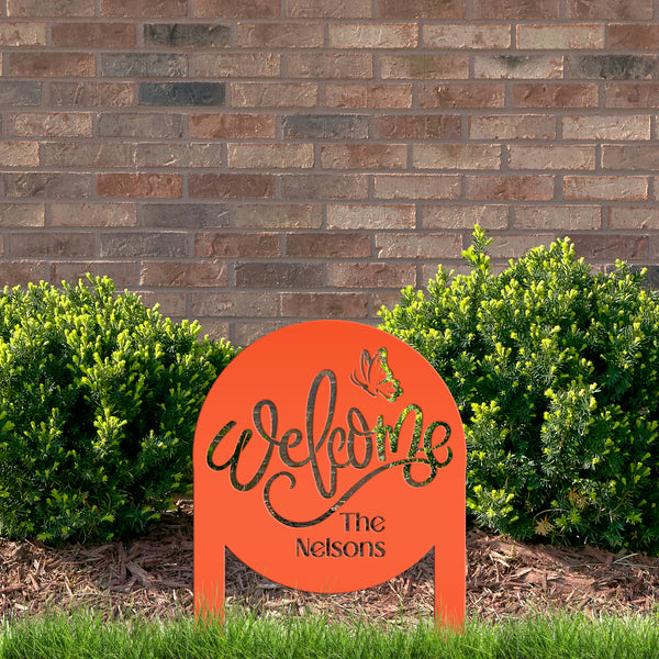 Custom Welcome Metal Yard Sign – Personalize Your Entryway Decor - Cute Welcoming Metal Sign - Laser Cut Lawn Decoration - Housewarming Gift