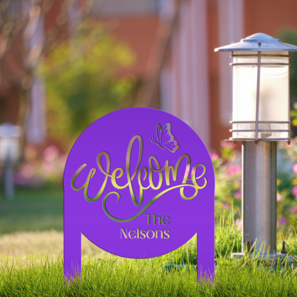 Custom Welcome Metal Yard Sign – Personalize Your Entryway Decor - Cute Welcoming Metal Sign - Laser Cut Lawn Decoration - Housewarming Gift