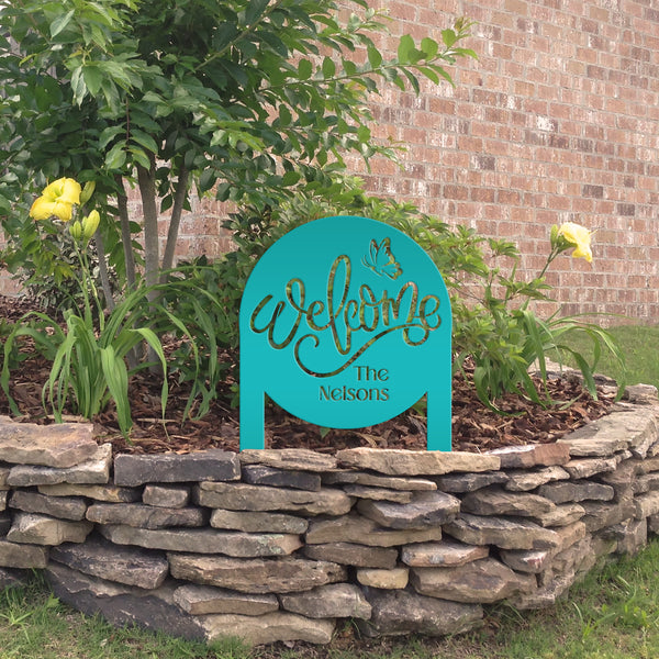 Custom Welcome Metal Yard Sign – Personalize Your Entryway Decor - Cute Welcoming Metal Sign - Laser Cut Lawn Decoration - Housewarming Gift