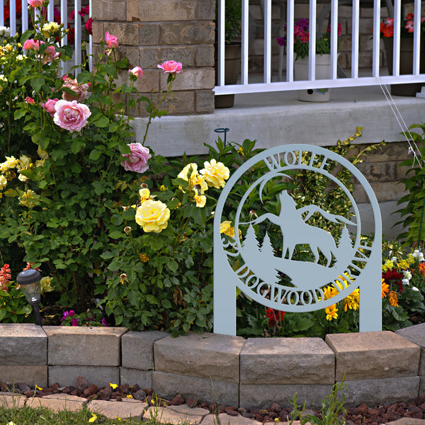 Personalized Wolf and Address Yard Stake Metal Sign-Wolf Yard Decor-Wolves-Wolf Decor