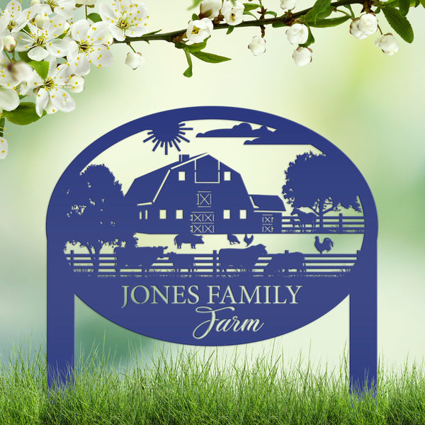 Farm Sign Metal Address Stake, Family Name Customizable Yard Sign with Established Date or Street Name, Outdoor Farm Scene Powder Coated