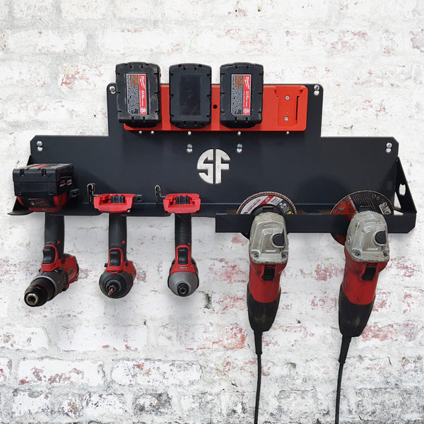 Power Tool Organizer Rack for Drivers and Grinders, Includes Battery Rack 