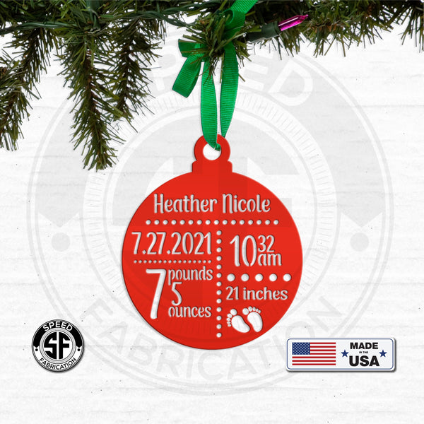 Personalized Baby Announcement Metal Christmas/Holiday Ornament