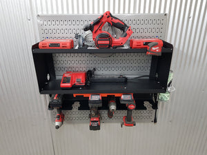 Double Metal Shelf Tool Organizer with Battery Rack and Power Strip -Univeral Brands