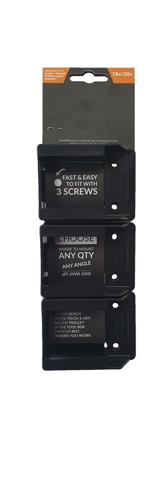 Stealth Mounts Porter Cable, Black & Decker, Stanley Fat Max 20V Battery Mounts