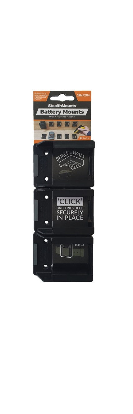 Stealth Mounts Porter Cable, Black & Decker, Stanley Fat Max 20V Battery Mounts