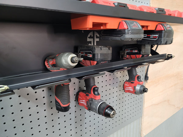Work Trailer Cordless Drill Organizer With  Locking Bar and Battery Rack - Universal Brands