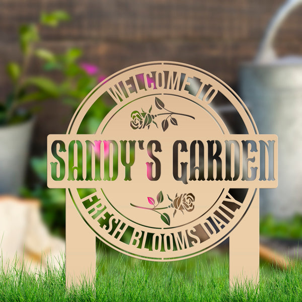 Personalized Garden Metal Yard Stake - Rose Garden Sign