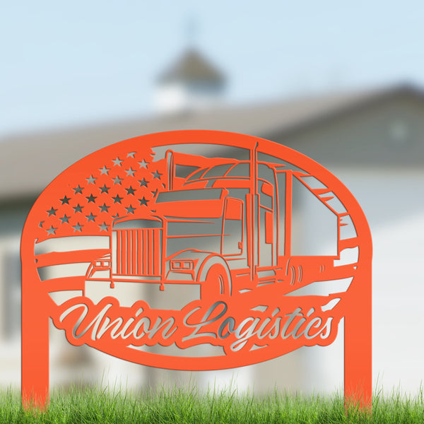 Semi-Truck Yard Stake, Metal Customized Big Rig Decor, 18-Wheeler Trucker Gift, Outdoor Steel Business Sign, Personalized Tractor Trailer
